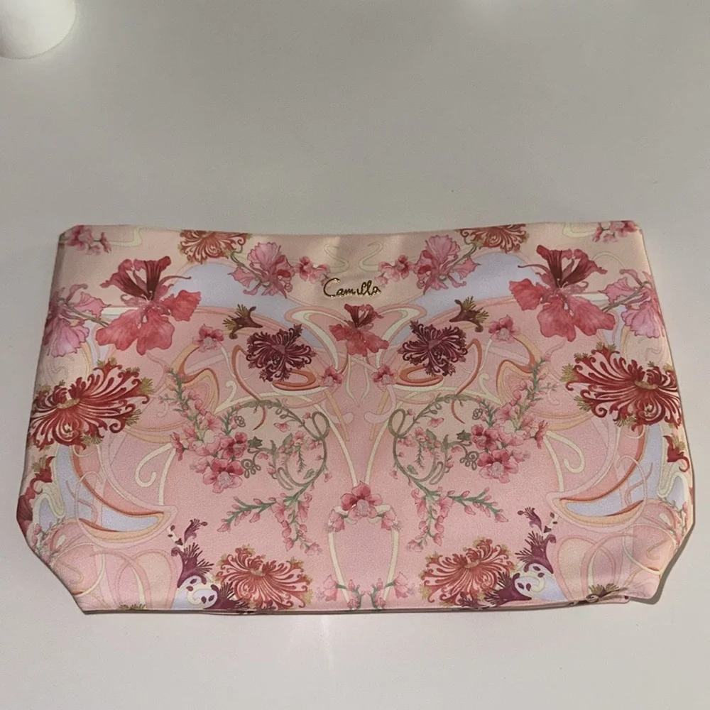 CAMILLA “Blossoms and Brushstrokes pink floral large makeup toiletry travel case